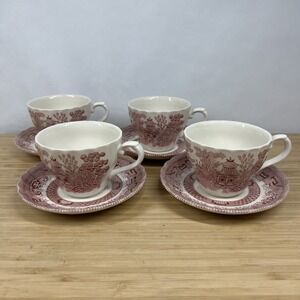 Royal Wessex WILLOW ROSA Pink Red Cups & Saucers Set of 4  England
